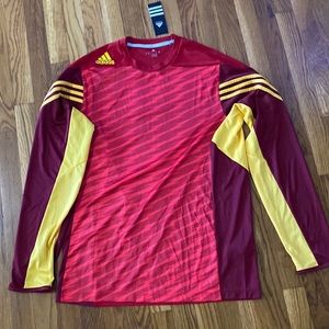adidas Men's Long Sleeve Red Burgundy Yellow Soccer Jersey